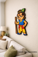 Colorful MDF DIY wall decor of a cartoon character in a living room setting.