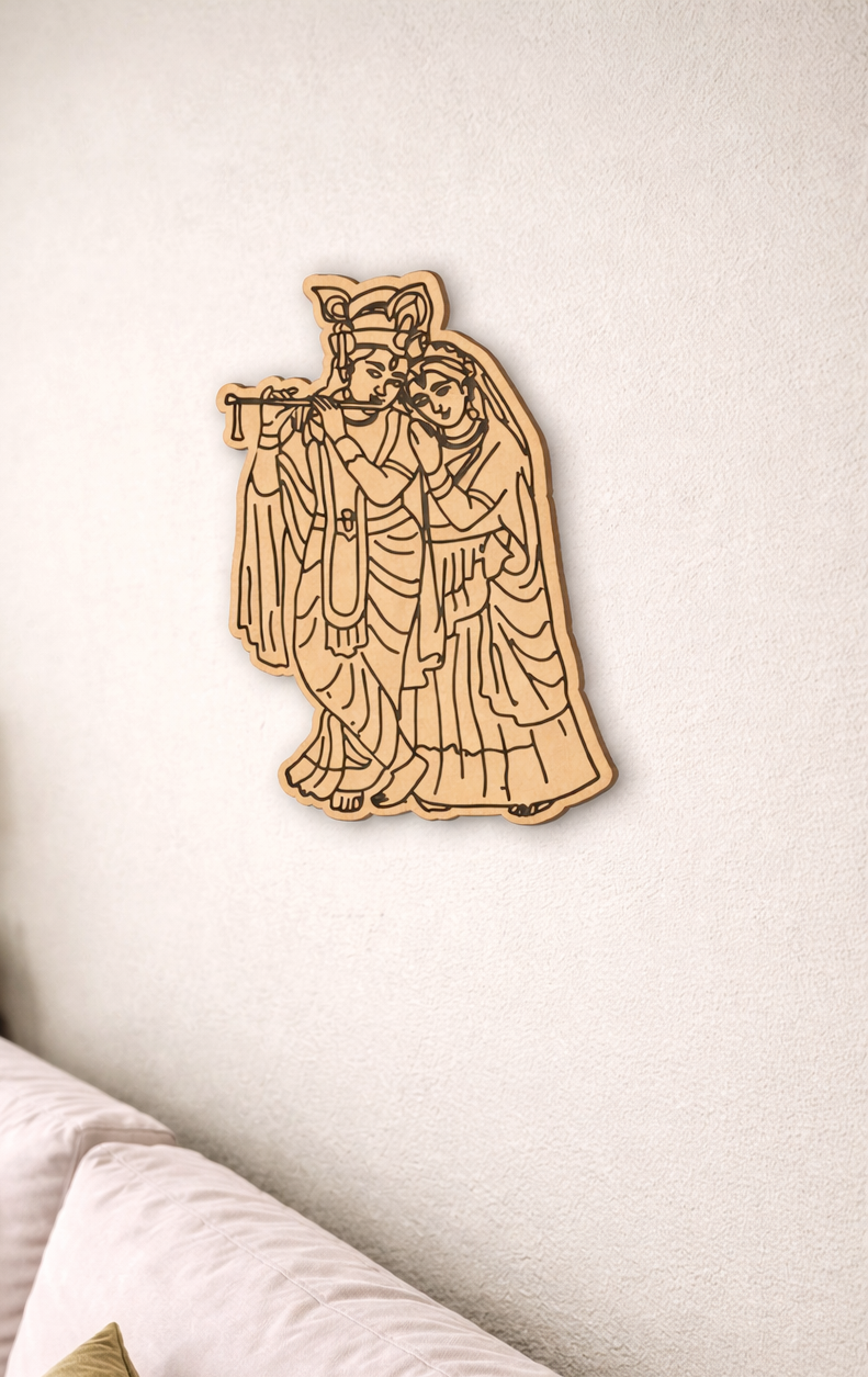 MDF DIY  decorative wall art of a radha krishna on a plain wall