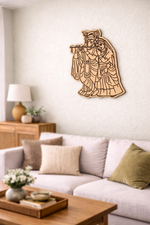 MDF DIY  wall art of a deity in a living room setting with a sofa and coffee table.