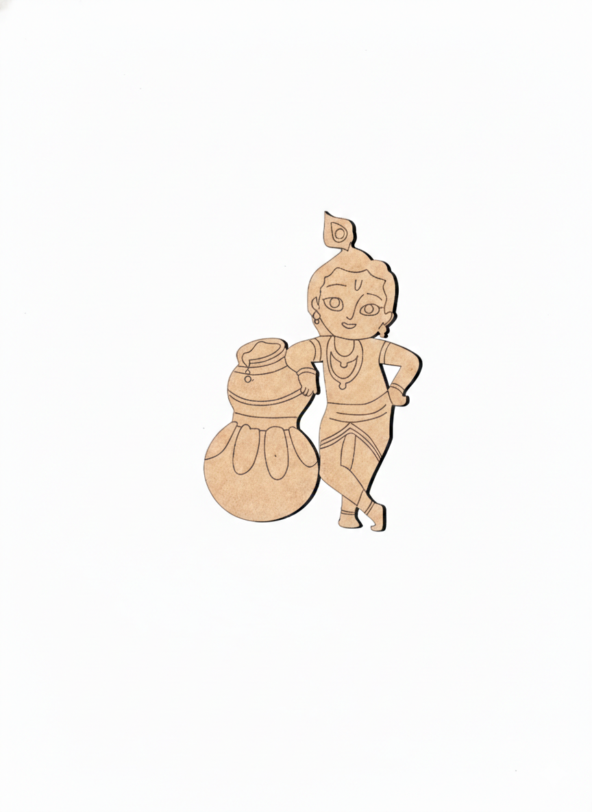 MDF DIY cutout of a child holding a pot on a white background