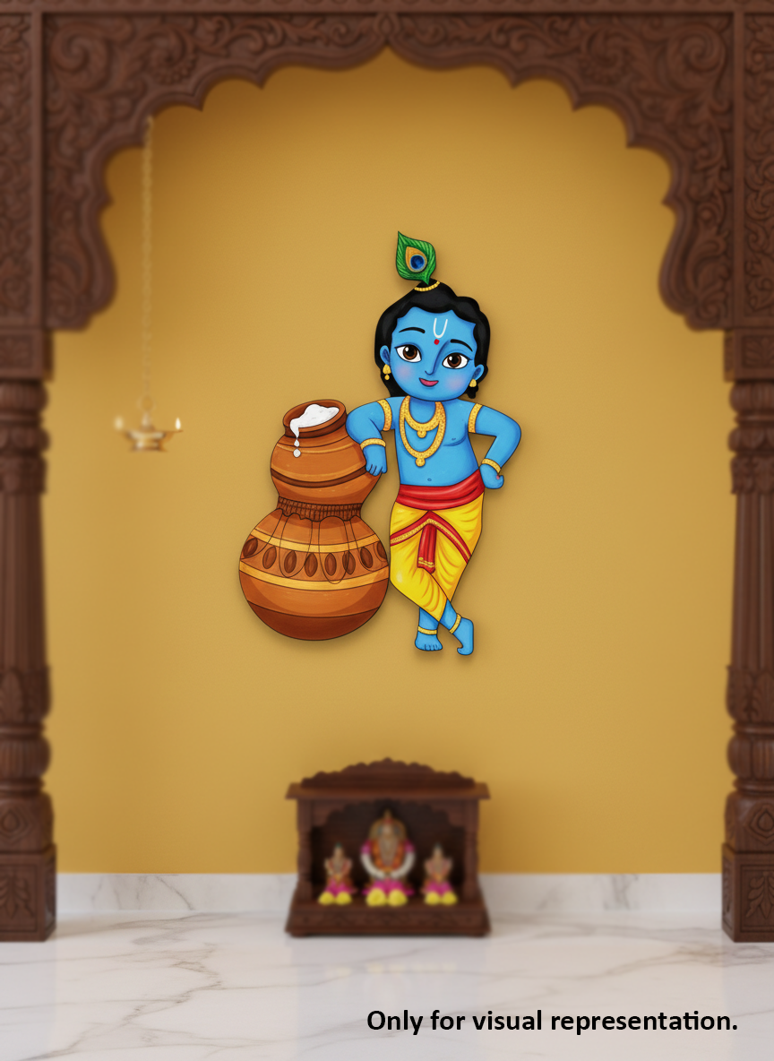 Decorative MDF DIY wall art of holding a pot on a yellow wall with wooden arches.