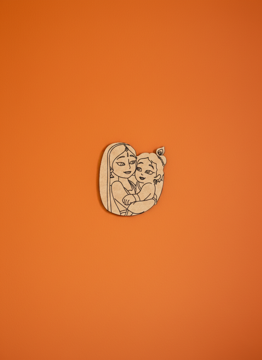  MDF DIY cutouts with a design of a woman holding a child on an orange background