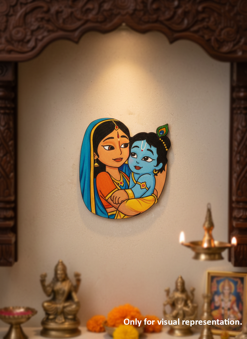 Decorative  MDF DIY  wall art of a woman and child with religious significance, placed on a wall with traditional decor elements.