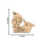  MDF DIY  cutout of a child and cow with measurements on a white background