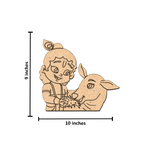  MDF DIY  cutout of a child and cow with measurements on a white background