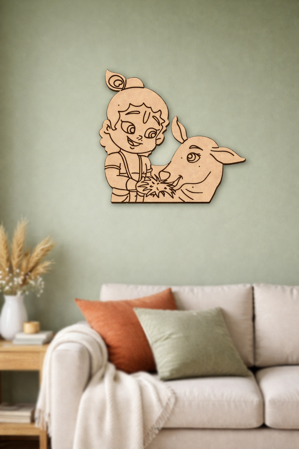  MDF DIY  cutout of a child and cow with green background