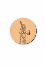  MDF DIY wall art with a laser-cut design of a woman holding a scale and sword on a white background