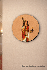 Decorative MDF DIY wall art of a woman holding musical instruments on a beige wall.