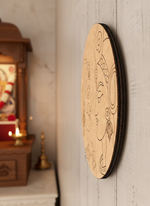 Decorative  MDF DIY  wall art with a face design on a wooden board, mounted on a gray wall.