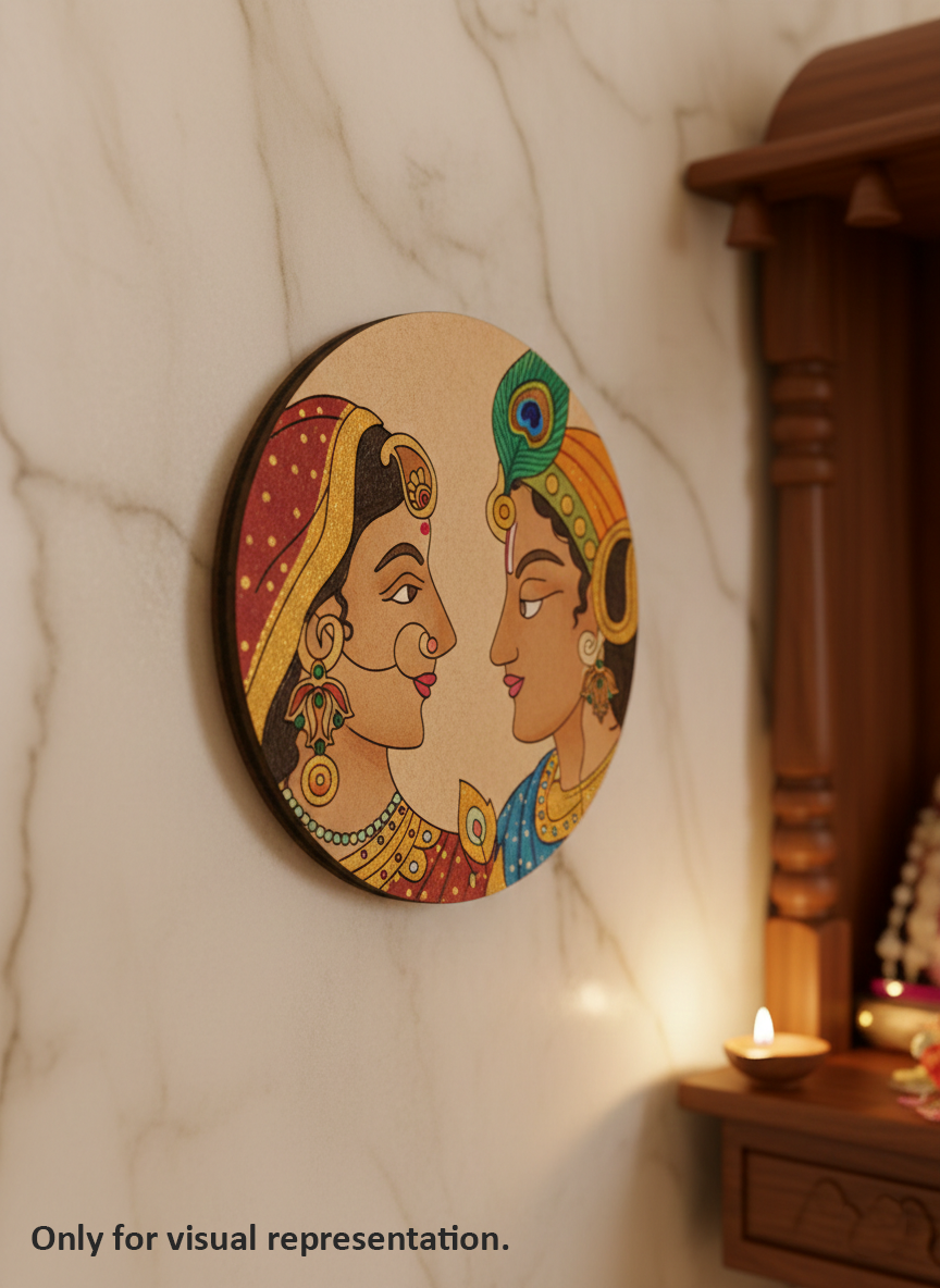 Decorative MDF DIY wall art with two stylized faces on a marble wall.