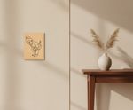 Minimalist interior with MDF DIY wall art  and a vase on a table.