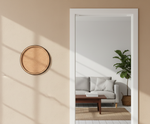 Bordered pre-marked MDF round base for DIY painting and craft projects, mounted on wall