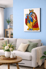 Living room with a MDF DIY painting of two figures on the wall.