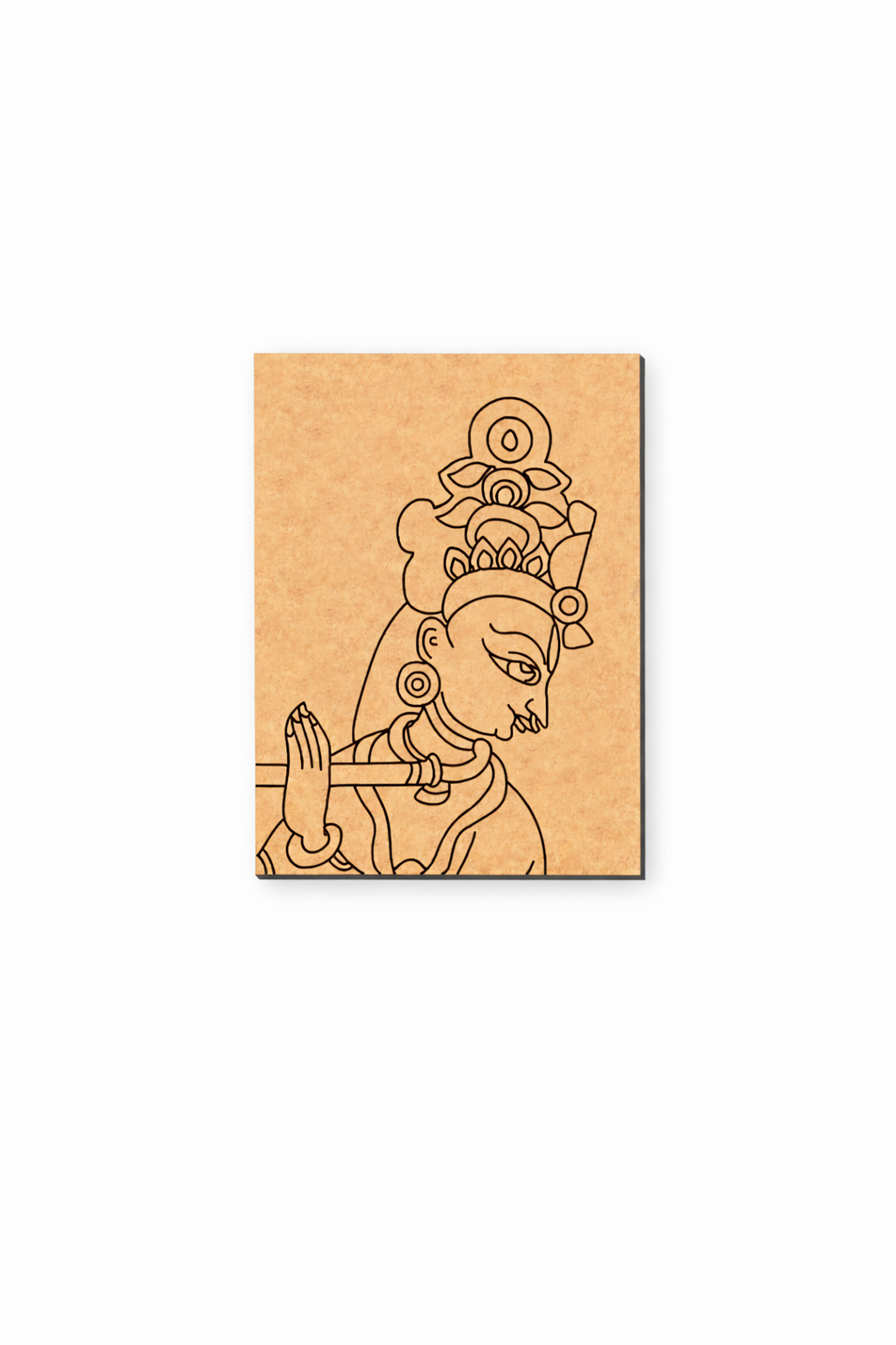 MDF DIY  wall art  with a engraved design of a deity on a white background