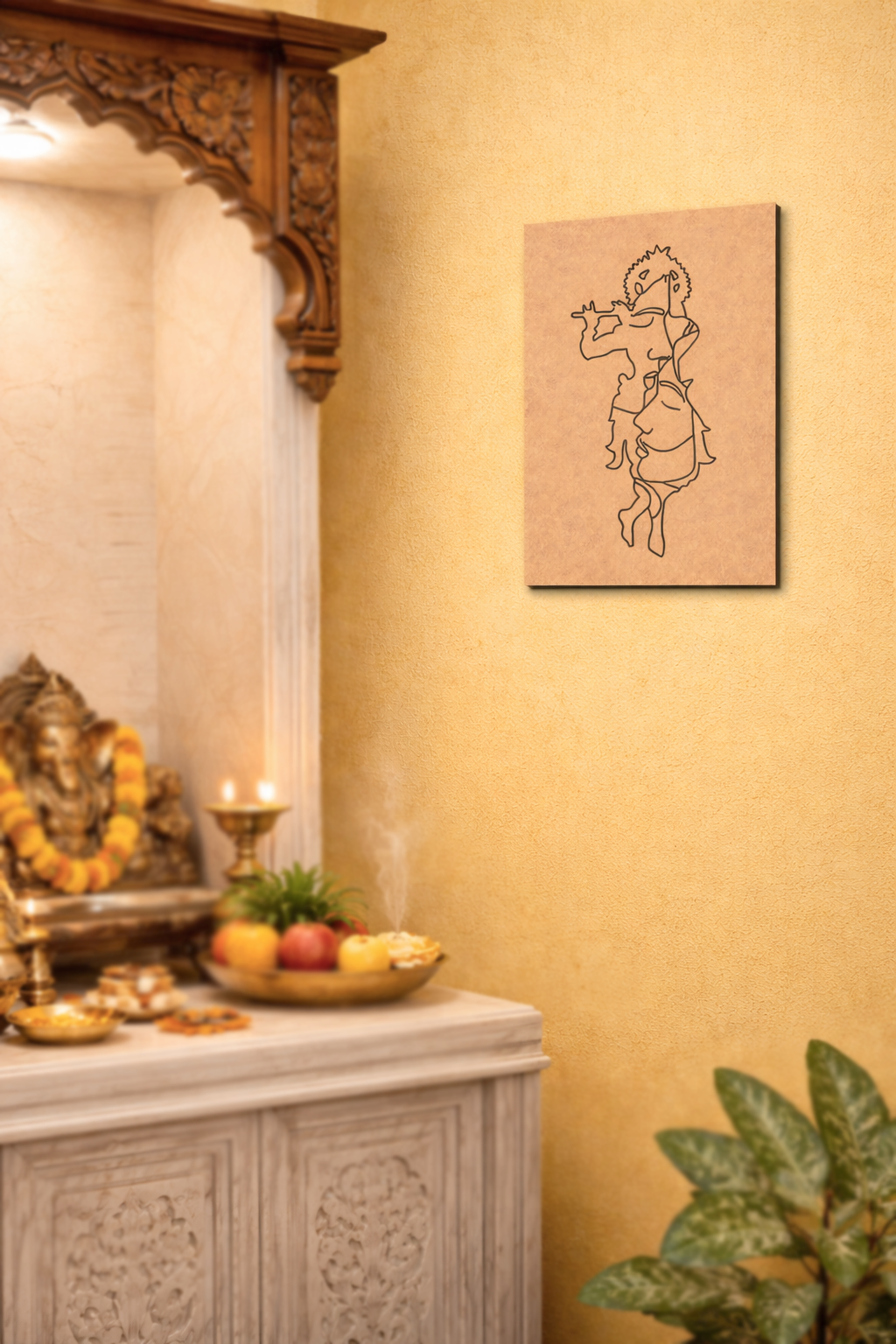 Decorative MDF DIY  wall art piece of a dancing figure on a yellow wall.
