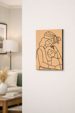 MDF DIY  wall art of a woman with a child on a white wall in a living room.