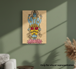 MDF DIY Canvas painting of a colorful deity on a green wall with a plant and chair in the foreground.
