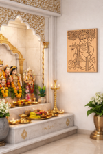 Decorative interior MDF DIY wall art  featuring statues, flowers, and a painting on the wall.