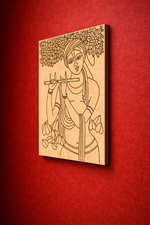 MDF DIY  wall art of a krishna playing a flute on a red background