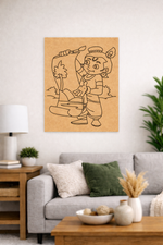 MDF DIY  wall art of a cartoon character in a living room setting.