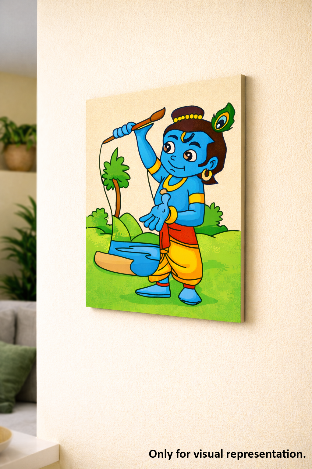 MDF DIY Canvas painting of a colorful depiction of a character holding a bow and arrow on a wall.