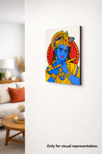 Colorful MDF DIY wall art of a deity on a wall in a living room setting