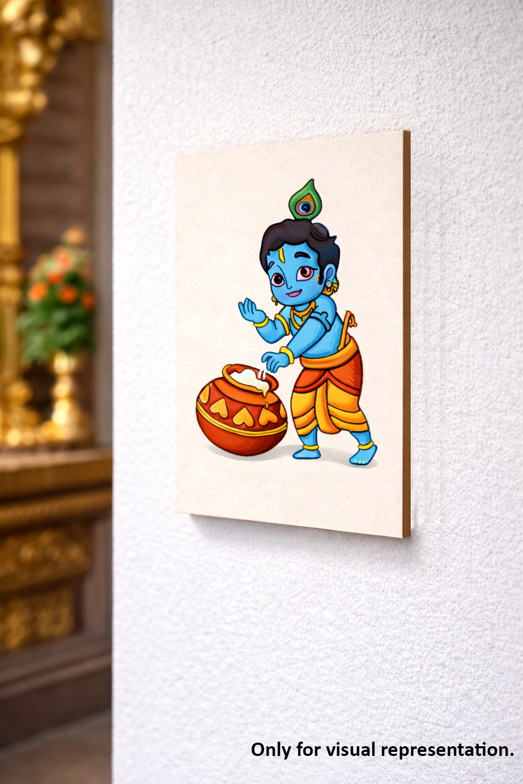 MDF DIY Canvas print of a cartoon character holding a pot on a textured wall.