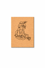 MDF DIY  wall art  with a drawing of a child playing with a toy on a beige background