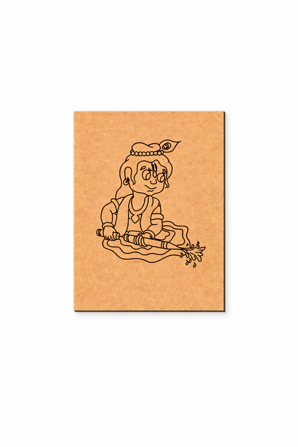 MDF DIY  wall art  with a drawing of a child playing with a toy on a beige background