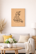 MDF DIY Framed artwork of a cartoon character on a wall above a sofa in a living room.
