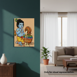 MDF DIY Framed artwork of a blue-skinned figure on a wall next to a living room.
