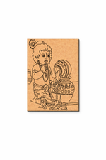 MDF DIY wall art  with a carved design of a child and a basket on a white background