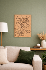 MDF DIY Wooden artwork on a green wall above a sofa with decorative pillows.