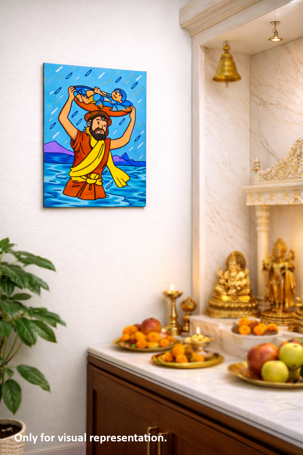 MDF DIY Decorative painting of a religious figure on a wall in a home setting.