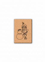 MDF DIY wall art  with a black line drawing of a child and snowman on a white background