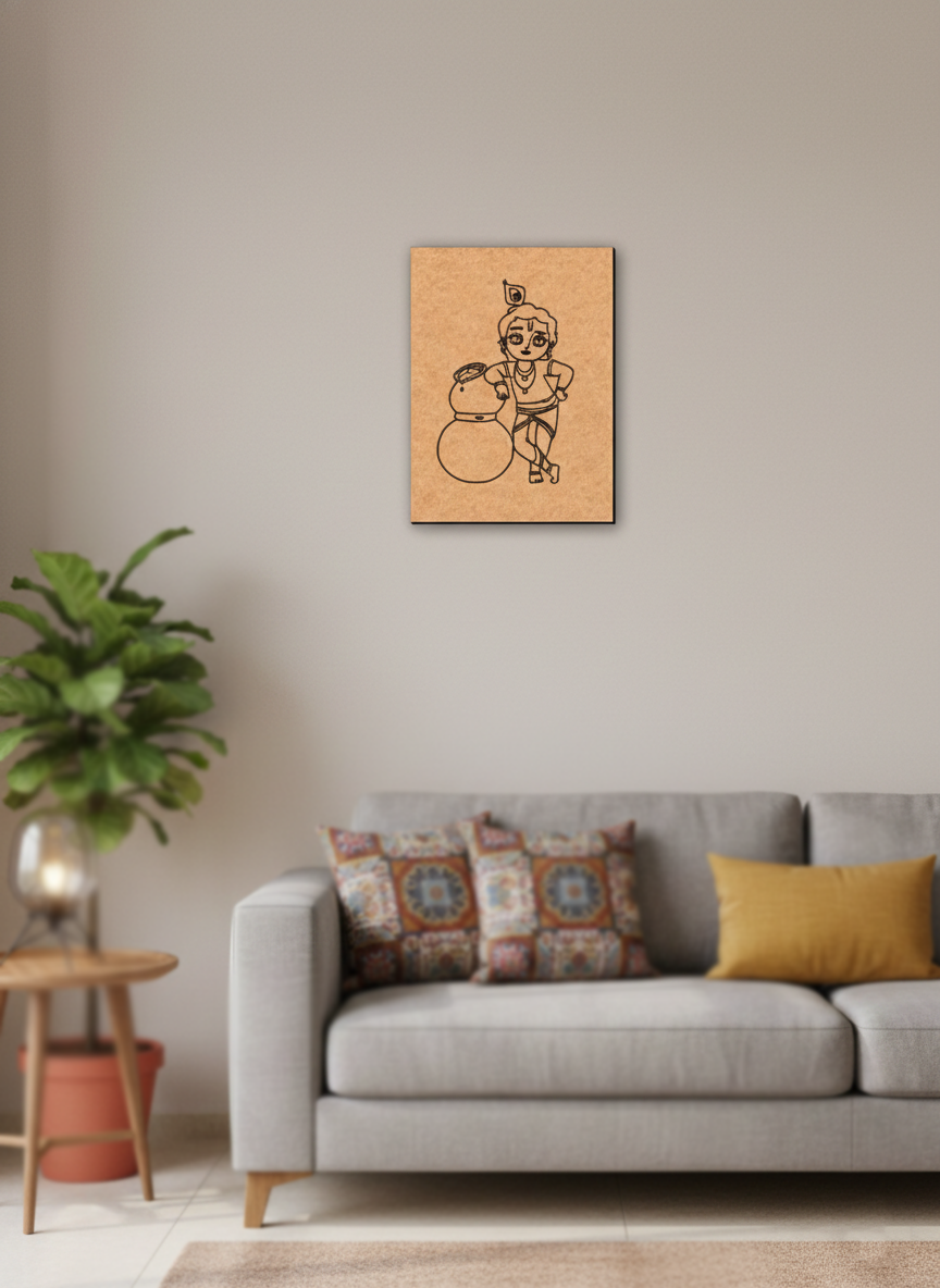 MDF DIY  Framed artwork of a cartoon character on a wall above a sofa in a living room.