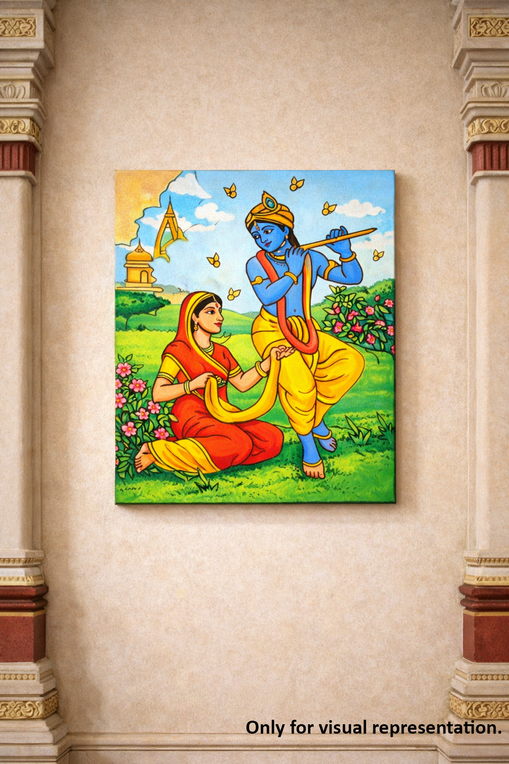 MDF DIY Colorful painting of two figures on a wall with decorative columns.