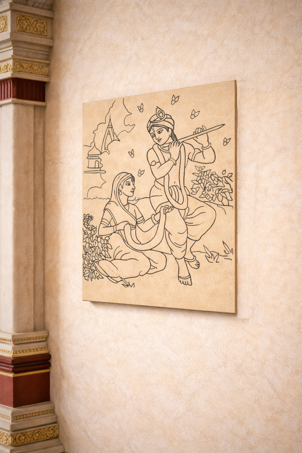 Decorative MDF DIY wall art of two figures on a beige background
