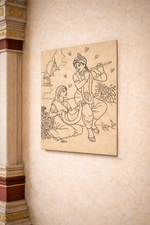 Decorative MDF DIY wall art of two figures on a beige background