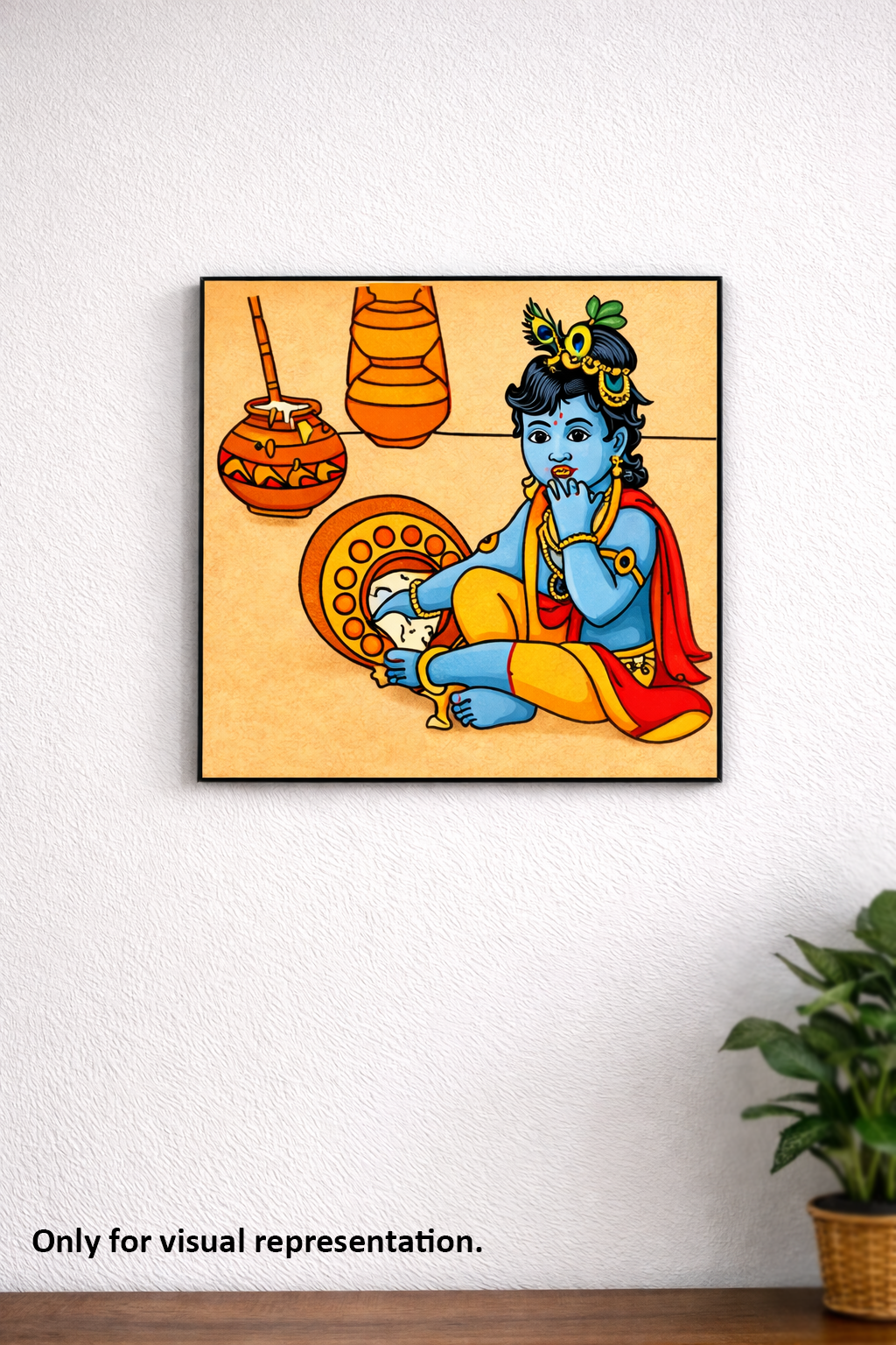 MDF DIY Framed artwork of a deity on a beige background with a plant on the right.