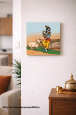  MDF DIY Canvas print of a religious figure with a cow on a wall in a living room.