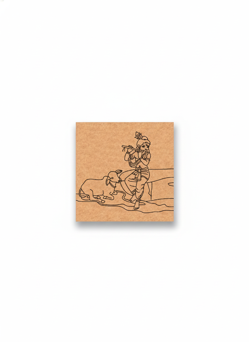 MDF DIY wall art  with a printed illustration of a person and a cow on a white background