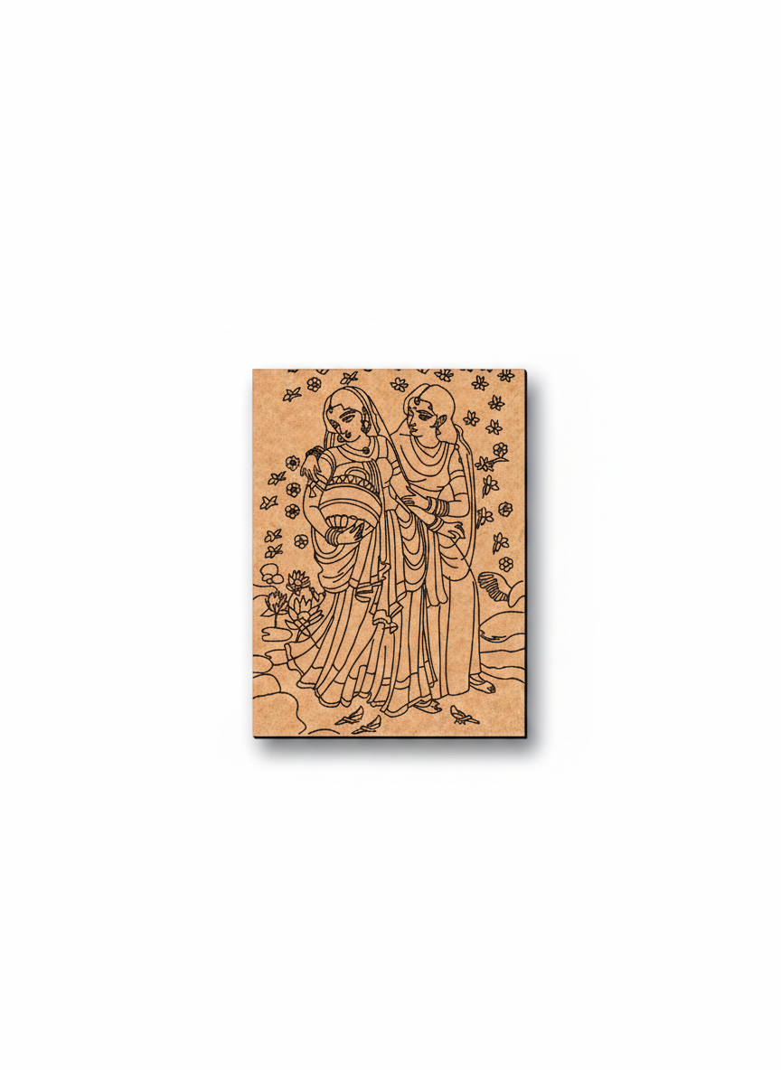 MDF DIY wall art  with a design of two people and floral patterns on a white background