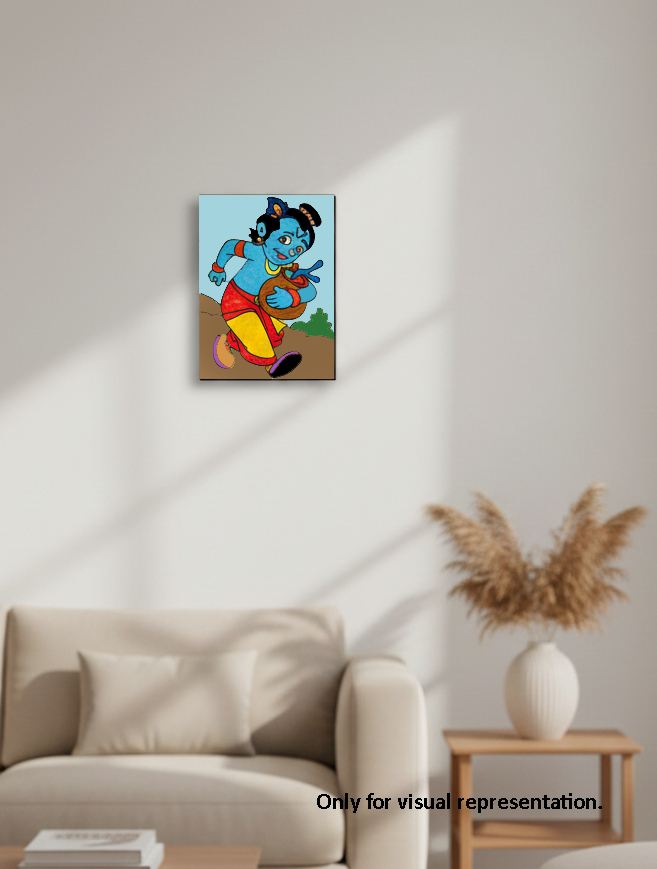 MDF DIY Colorful painting of a deity on a wall above a beige sofa.