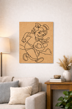 MDF DIY wall art of a cartoon character in a living room setting