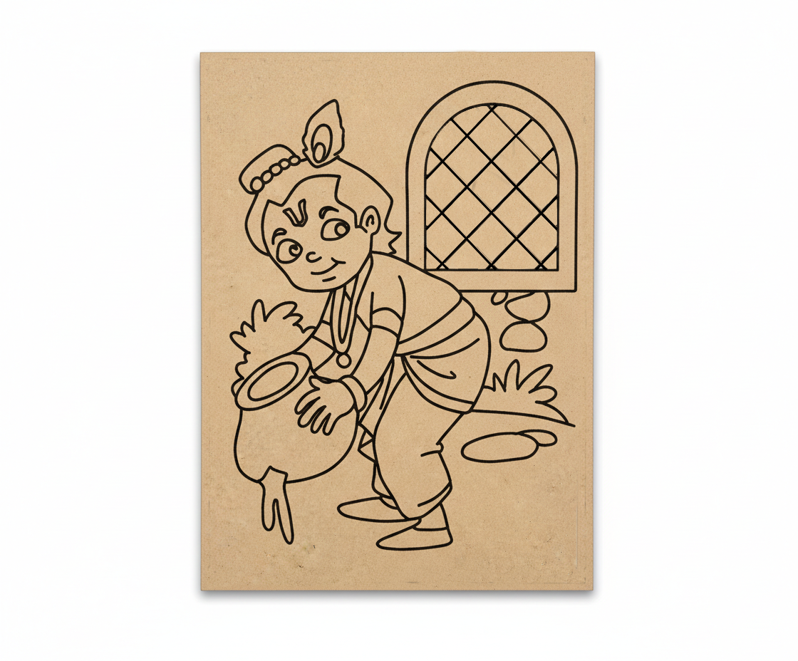 MDF DIY wall art with a printed design of a character holding a pot on a white background