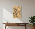 MDF DIY wall art Cartoon character on a wooden panel in a room with a desk and plant