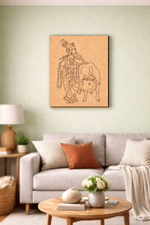 Living room with a gray sofa, wooden coffee table, and  MDF DIY framed artwork on the wall.
