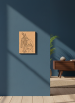 MDF DIY wall art with a krishna and cow  design on a blue wall