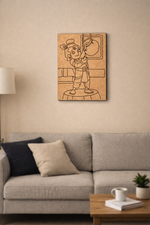 MDF DIY wall art of a cartoon character in a living room setting.